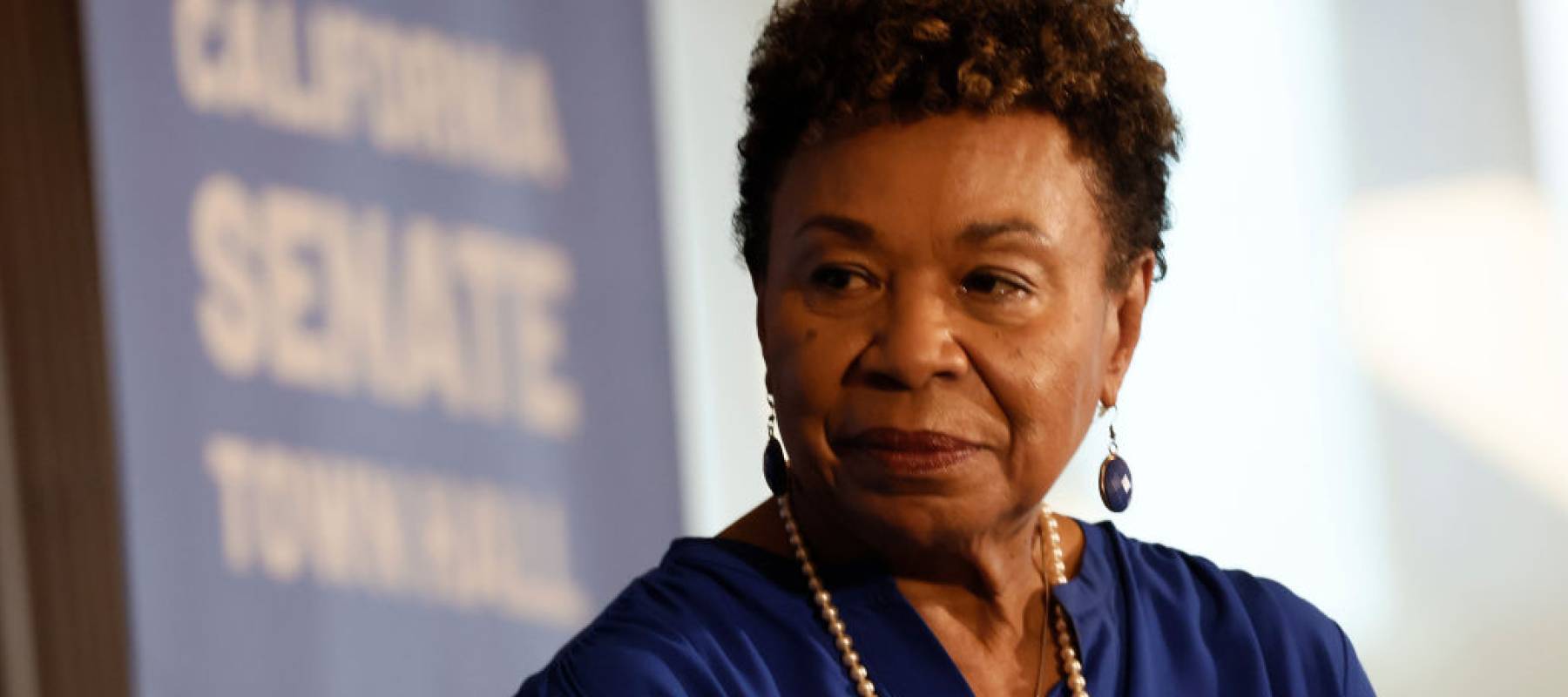 Rep. Barbara Lee speaks at a town hall hosted by the advocacy group March For Our Lives at East LA College